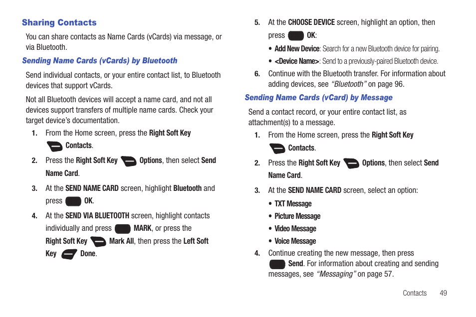 Sharing contacts | Samsung SCH-U660CNAVZW User Manual | Page 55 / 163