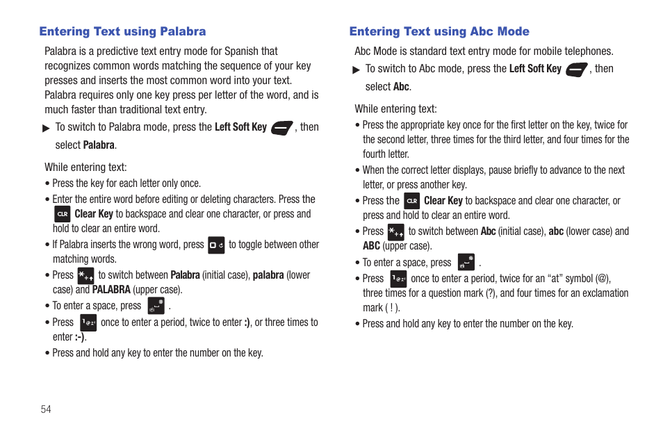 Entering text using palabra, Entering text using abc mode | Samsung SCH-U660CNAVZW User Manual | Page 60 / 163