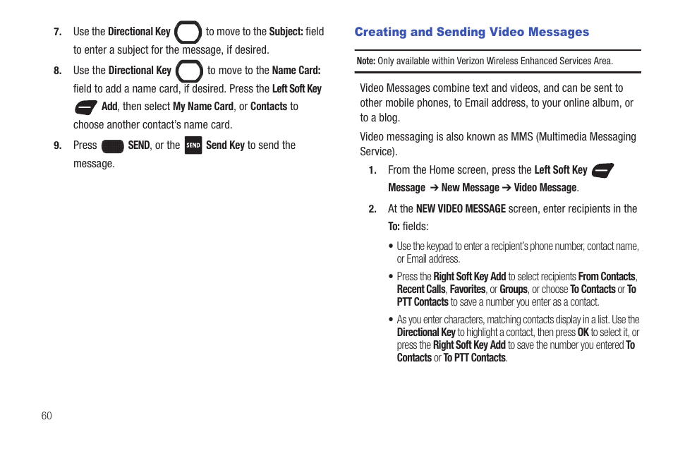 Creating and sending video messages | Samsung SCH-U660CNAVZW User Manual | Page 66 / 163