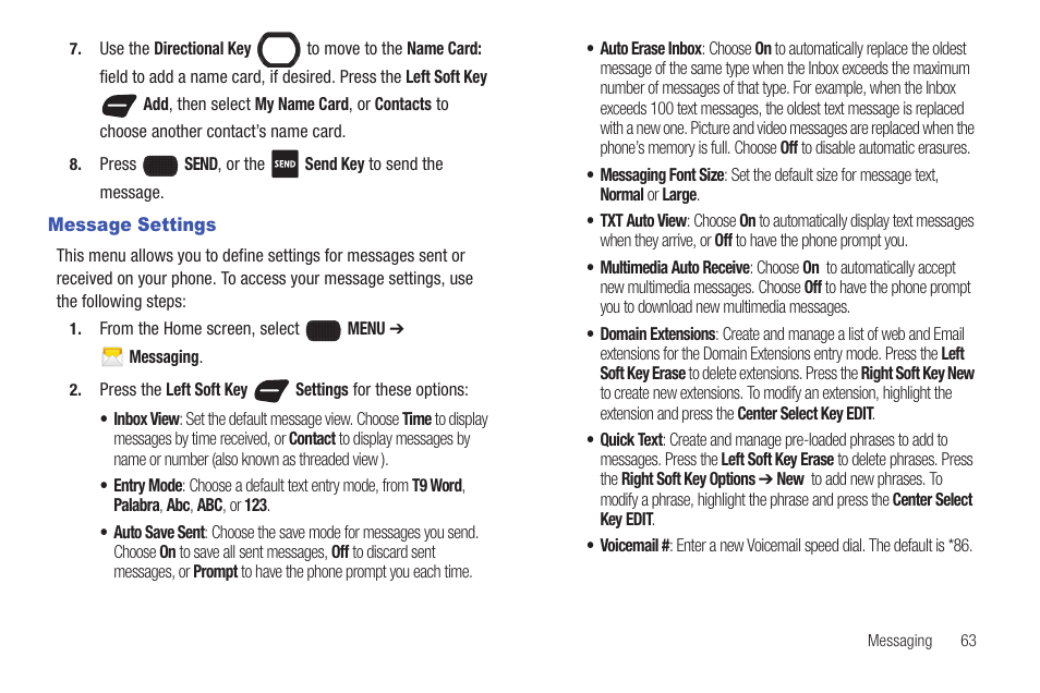 Message settings | Samsung SCH-U660CNAVZW User Manual | Page 69 / 163