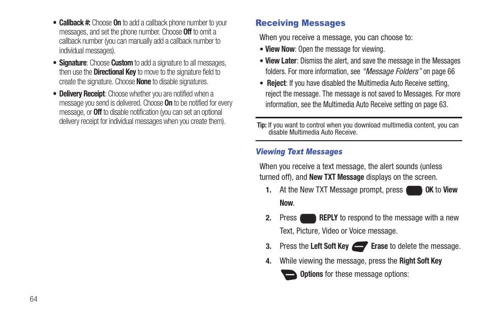 Receiving messages | Samsung SCH-U660CNAVZW User Manual | Page 70 / 163