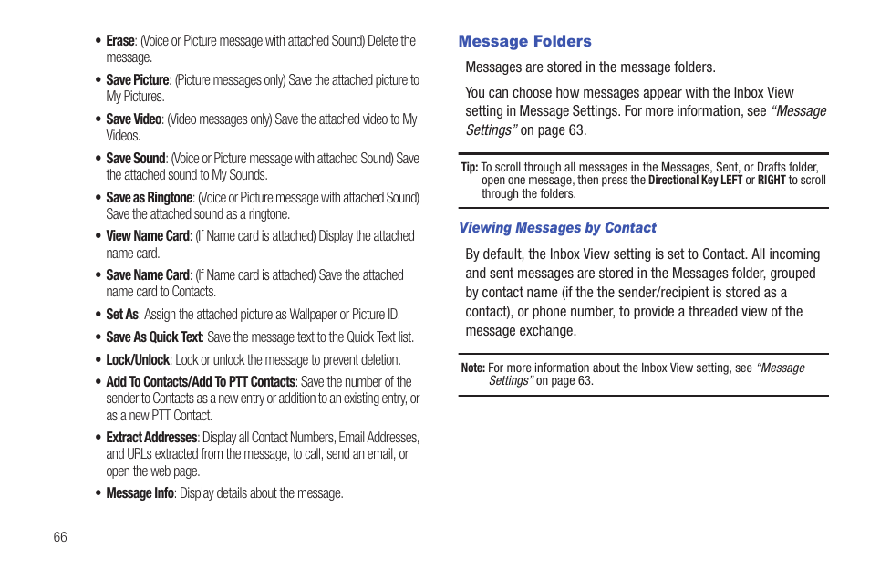 Message folders | Samsung SCH-U660CNAVZW User Manual | Page 72 / 163