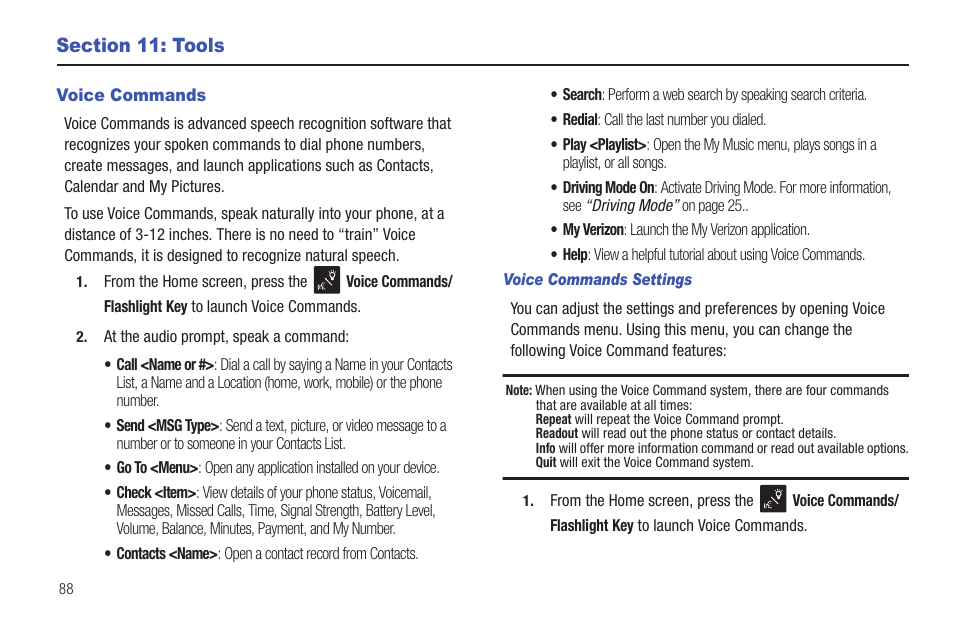 Section 11: tools, Voice commands, Ion, see “voice | Samsung SCH-U660CNAVZW User Manual | Page 94 / 163