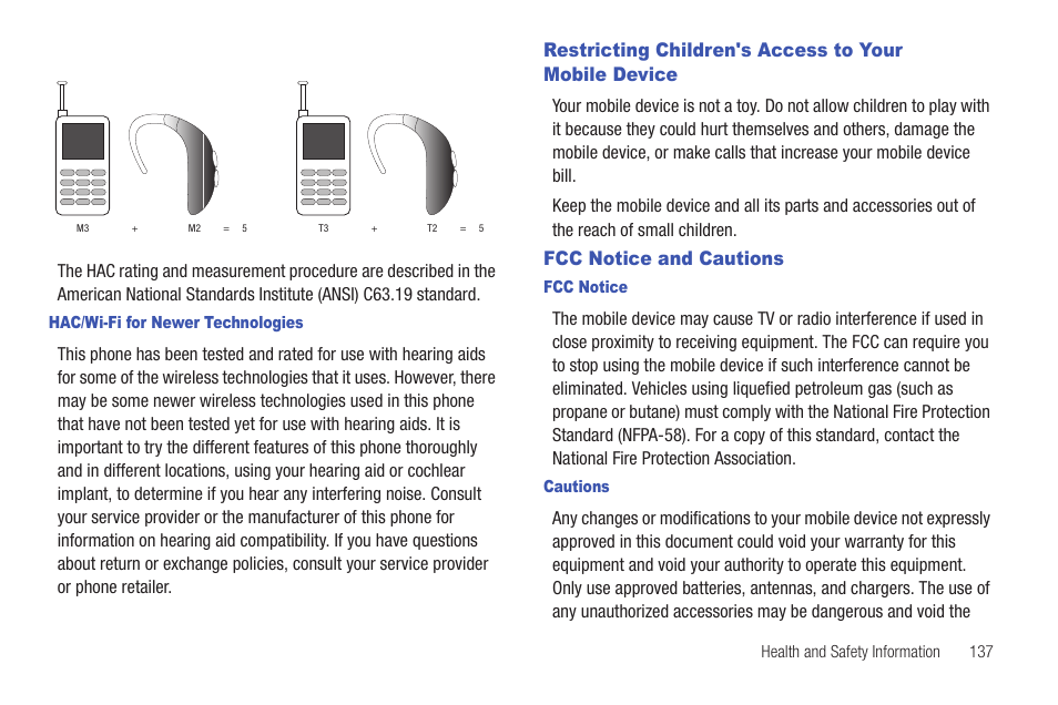 Hac/wi-fi for newer technologies, Fcc notice and cautions, Fcc notice | Cautions | Samsung SCH-R915ZKACRI User Manual | Page 141 / 157