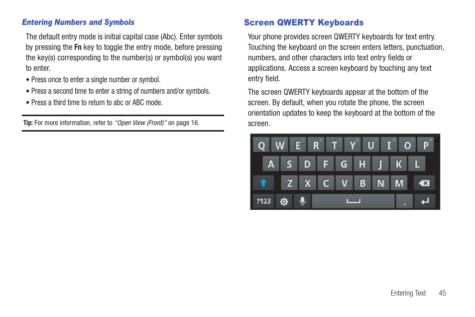 Entering numbers and symbols, Screen qwerty keyboards | Samsung SCH-R915ZKACRI User Manual | Page 49 / 157