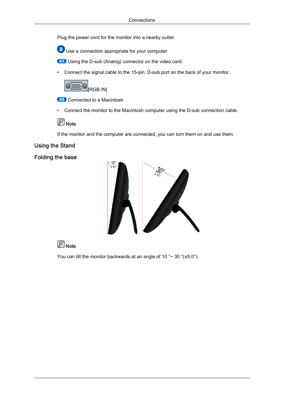 Using the stand, Folding the base | Samsung LS19LFYGFR-ZA User Manual | Page 14 / 45