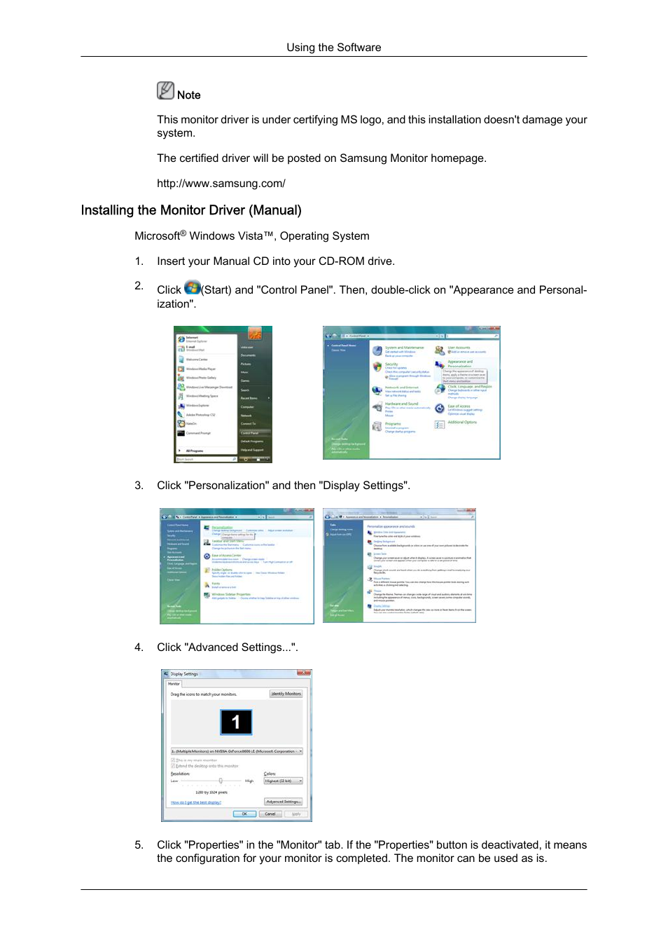 Installing the monitor driver (manual) | Samsung LS19LFYGFR-ZA User Manual | Page 16 / 45