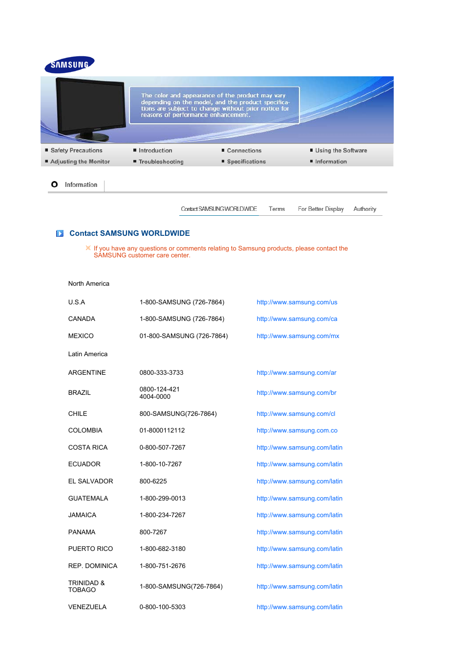 Contact samsung worldwide | Samsung LS24HUBCFV-XAA User Manual | Page 51 / 55