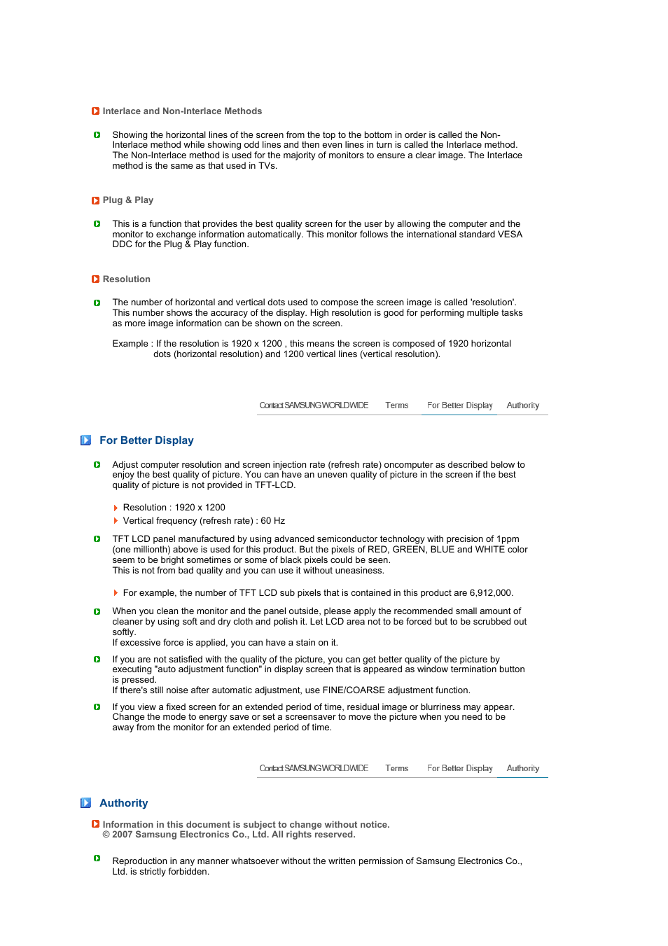 For better display, Authority | Samsung LS24HUBCFV-XAA User Manual | Page 54 / 55
