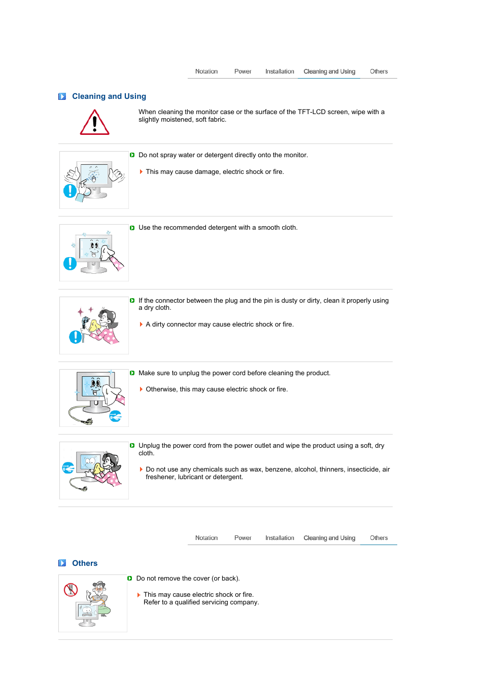 Cleaning and using, Others | Samsung LS24HUBCFV-XAA User Manual | Page 6 / 55