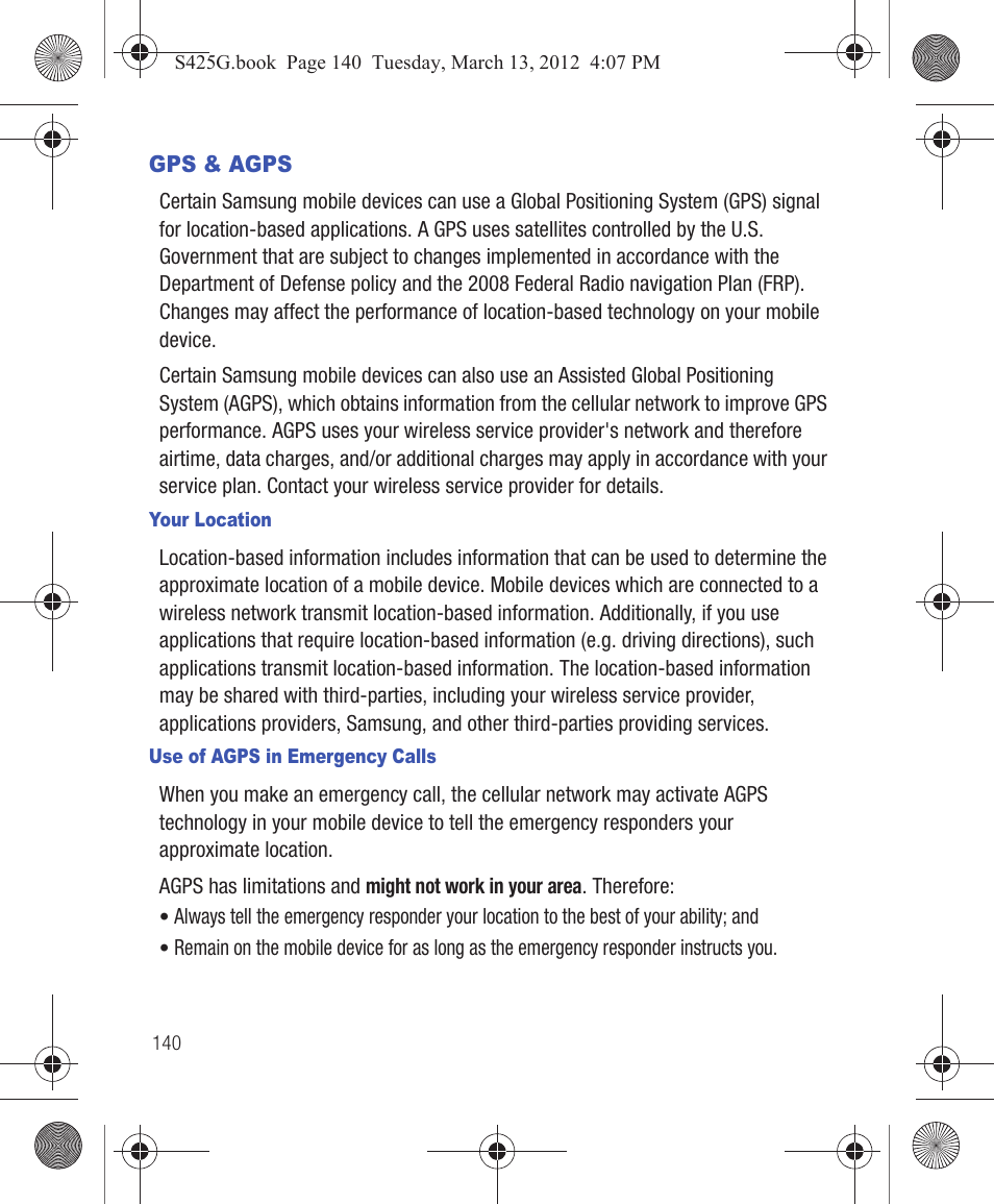 Gps & agps | Samsung SGH-S425ZGATFN User Manual | Page 144 / 155