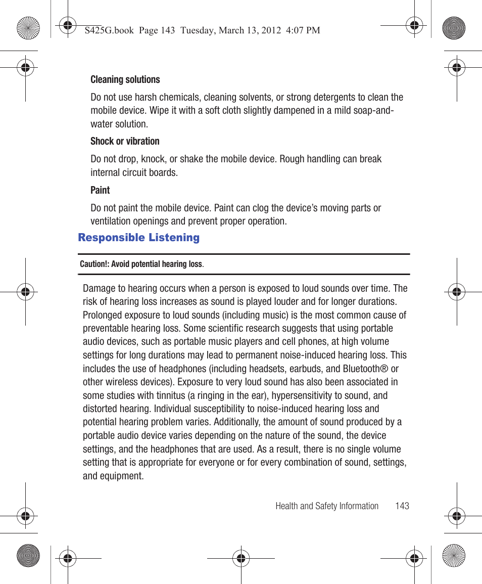 Responsible listening | Samsung SGH-S425ZGATFN User Manual | Page 147 / 155