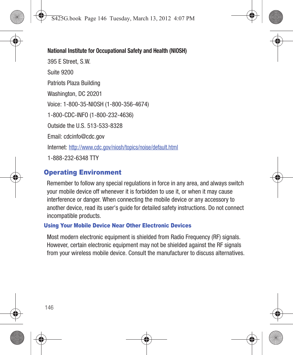 Operating environment | Samsung SGH-S425ZGATFN User Manual | Page 150 / 155