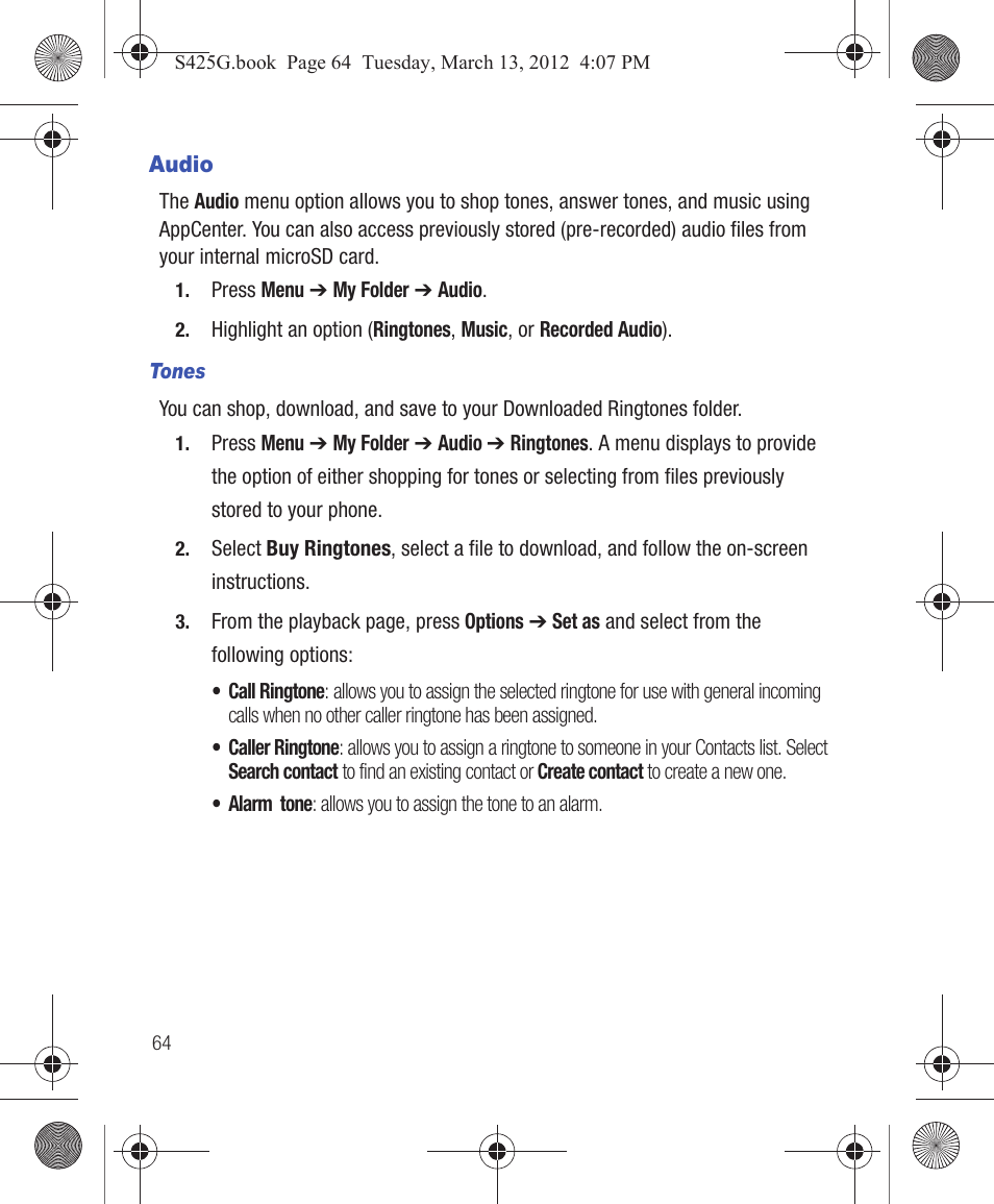 Audio | Samsung SGH-S425ZGATFN User Manual | Page 68 / 155