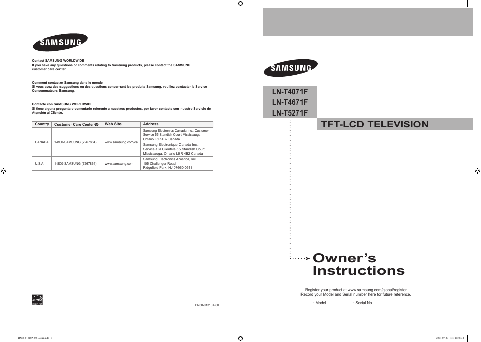 Samsung LNT4671FX-XAA User Manual | 277 pages