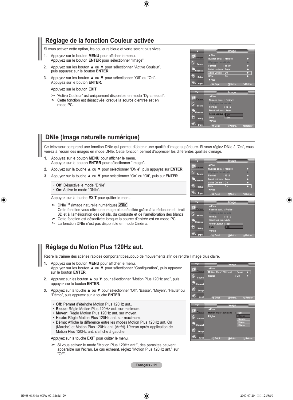 Réglage du motion plus 120hz aut | Samsung LNT4671FX-XAA User Manual | Page 123 / 277