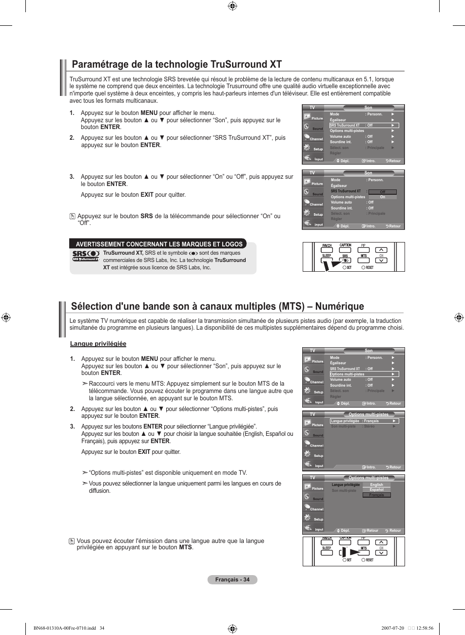 Paramétrage de la technologie trusurround xt | Samsung LNT4671FX-XAA User Manual | Page 128 / 277