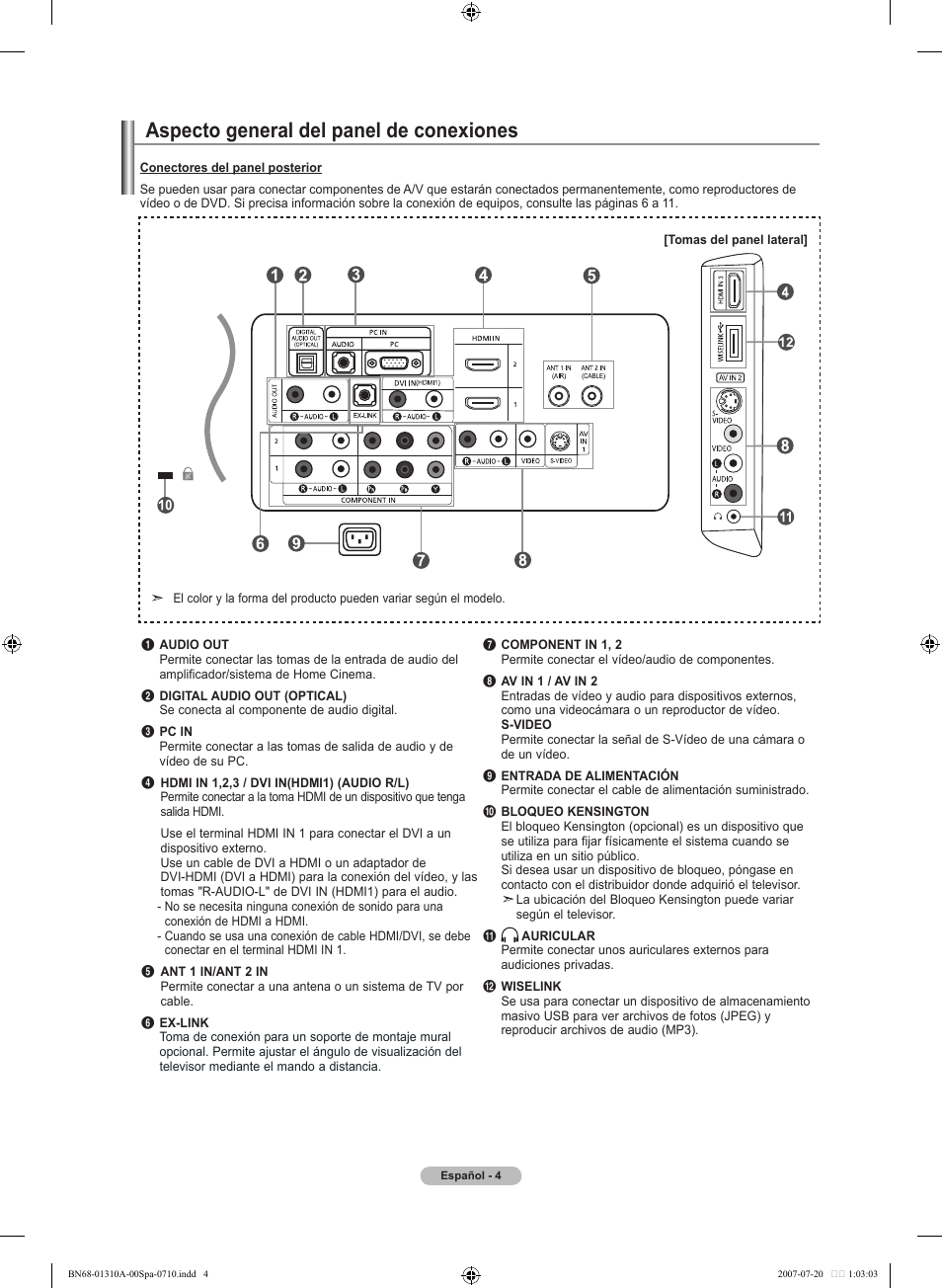 Aspecto general del panel de conexiones | Samsung LNT4671FX-XAA User Manual | Page 190 / 277