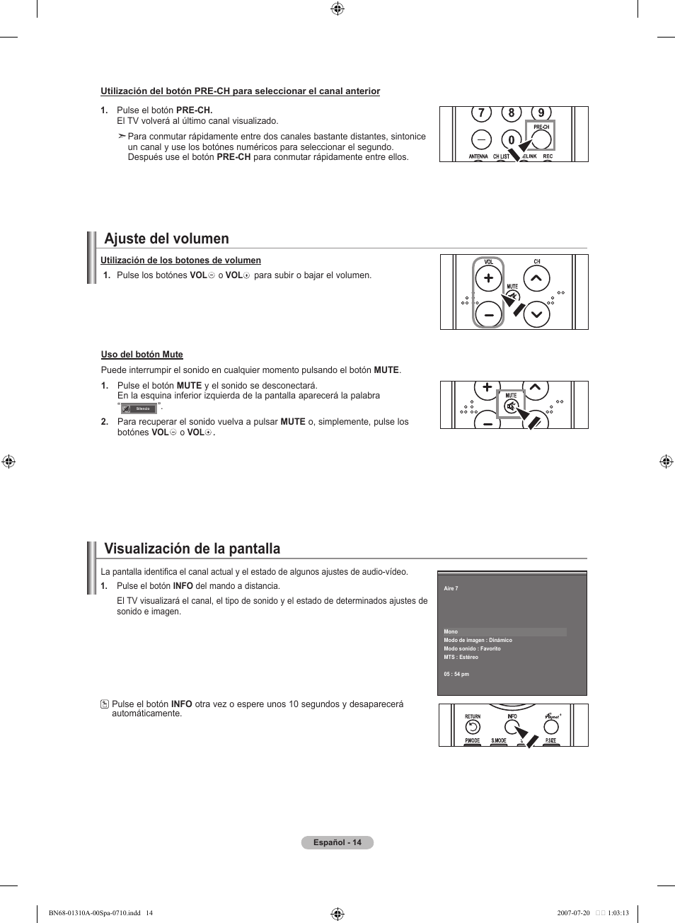 Ajuste del volumen, Visualización de la pantalla | Samsung LNT4671FX-XAA User Manual | Page 200 / 277