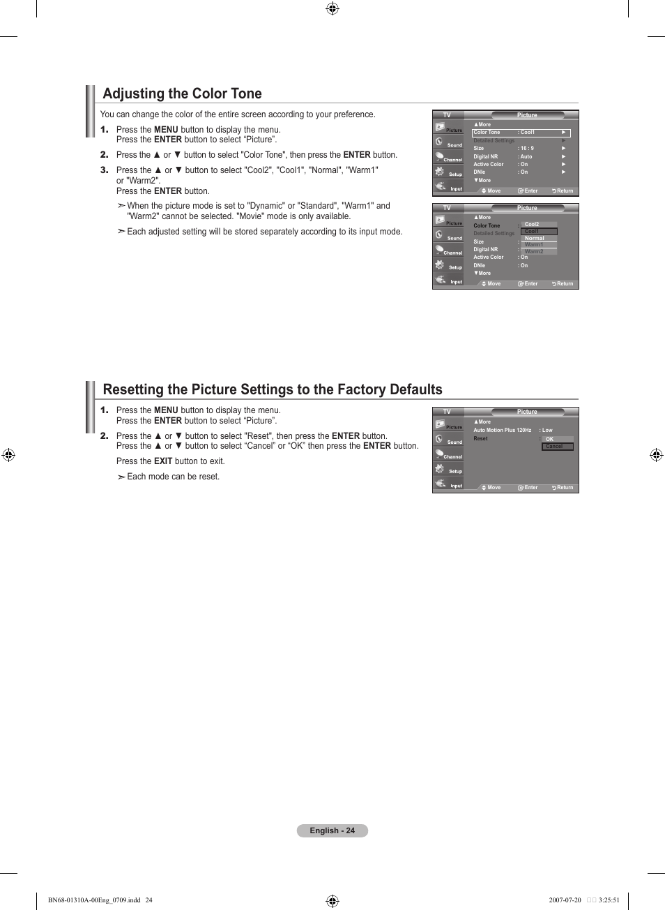 Adjusting the color tone | Samsung LNT4671FX-XAA User Manual | Page 26 / 277