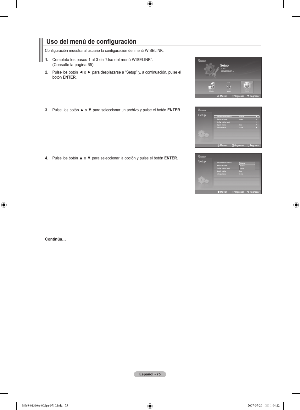Uso del menú de configuración, Español | Samsung LNT4671FX-XAA User Manual | Page 261 / 277