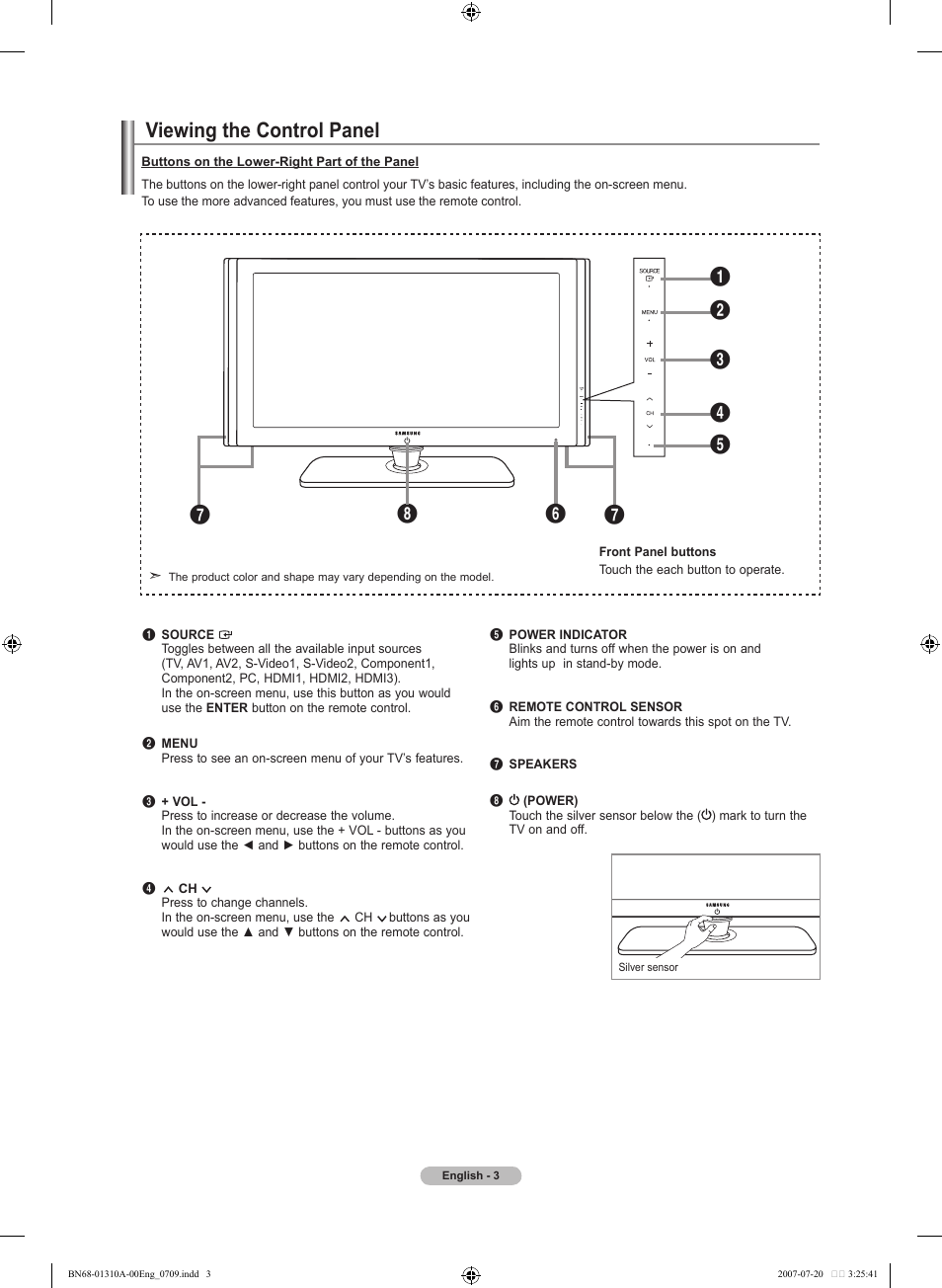 Viewing the control panel | Samsung LNT4671FX-XAA User Manual | Page 5 / 277