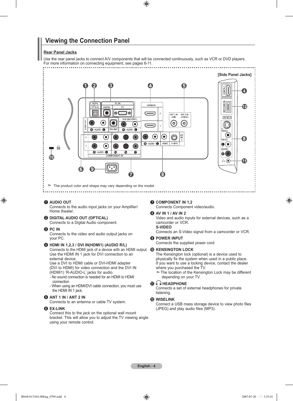 Viewing the connection panel | Samsung LNT4671FX-XAA User Manual | Page 6 / 277