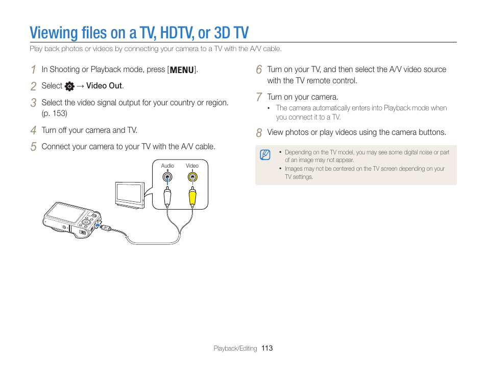 Viewing files on a tv, hdtv, or 3d tv | Samsung EC-WB850FBPBUS User Manual | Page 114 / 188