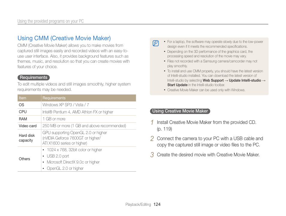 Using cmm (creative movie maker), Using cmm (creative movie maker) …… 124 | Samsung EC-WB850FBPBUS User Manual | Page 125 / 188