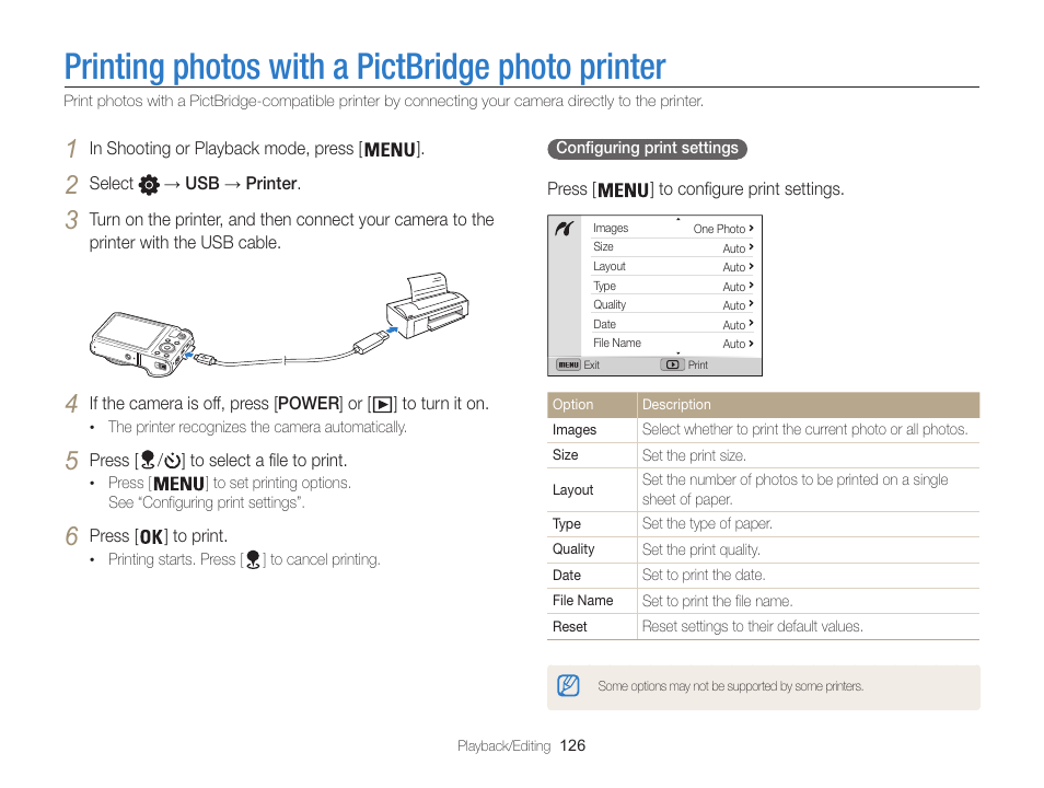 Printing photos with a pictbridge photo printer | Samsung EC-WB850FBPBUS User Manual | Page 127 / 188