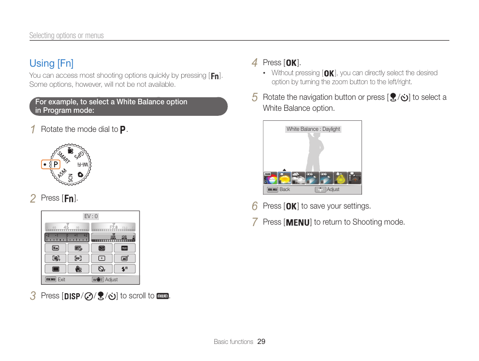 Using [fn, Using [fn] ………………………………… 29 | Samsung EC-WB850FBPBUS User Manual | Page 30 / 188