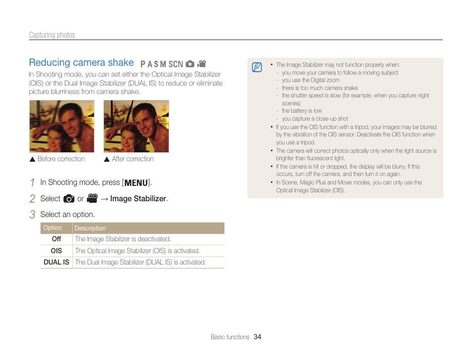 Reducing camera shake, P. 34), Reducing camera shake ………………… 34 | Samsung EC-WB850FBPBUS User Manual | Page 35 / 188