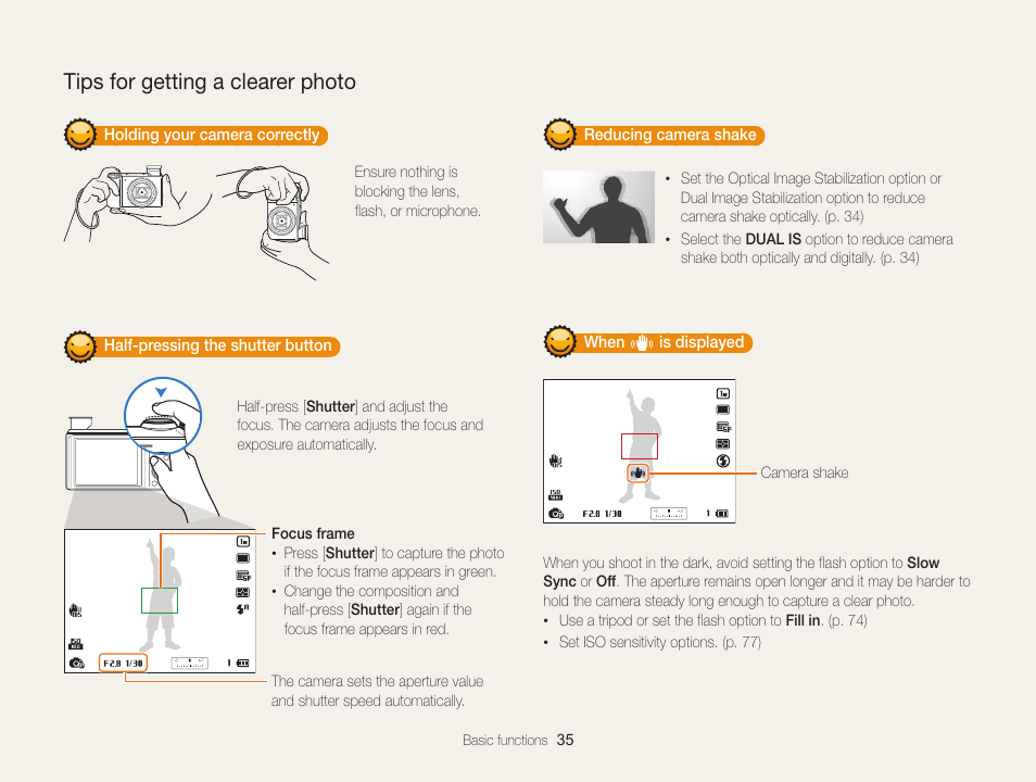 Tips for getting a clearer photo, P. 35) | Samsung EC-WB850FBPBUS User Manual | Page 36 / 188