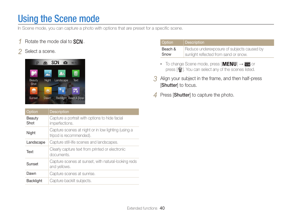 Using the scene mode, Mode. (p. 40) | Samsung EC-WB850FBPBUS User Manual | Page 41 / 188