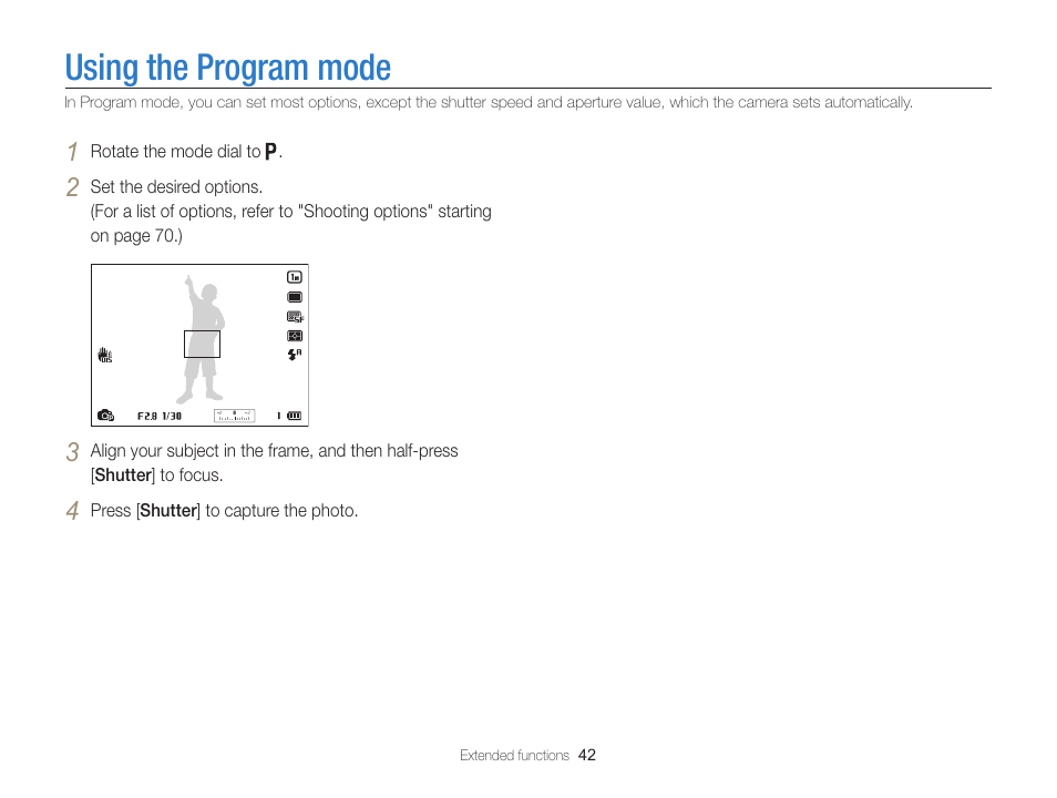 Using the program mode | Samsung EC-WB850FBPBUS User Manual | Page 43 / 188