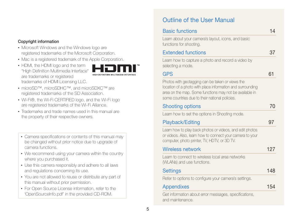 Outline of the user manual | Samsung EC-WB850FBPBUS User Manual | Page 6 / 188