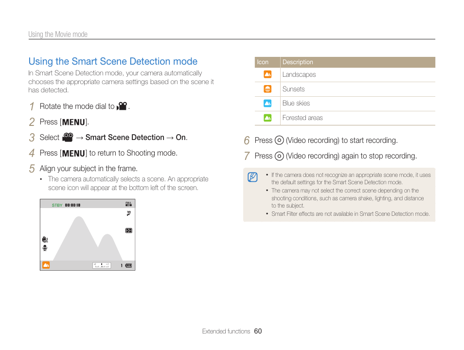 Using the smart scene detection mode, Using the smart scene detection mode … 60 | Samsung EC-WB850FBPBUS User Manual | Page 61 / 188