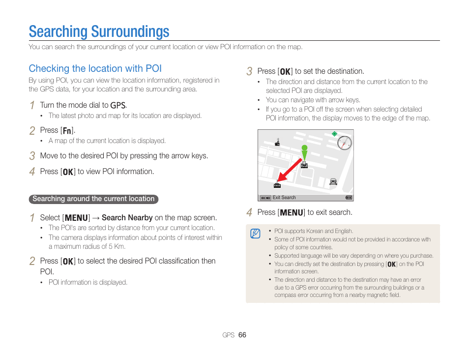Searching surroundings, Checking the location with poi, Checking the location with poi ……………………… 66 | Samsung EC-WB850FBPBUS User Manual | Page 67 / 188
