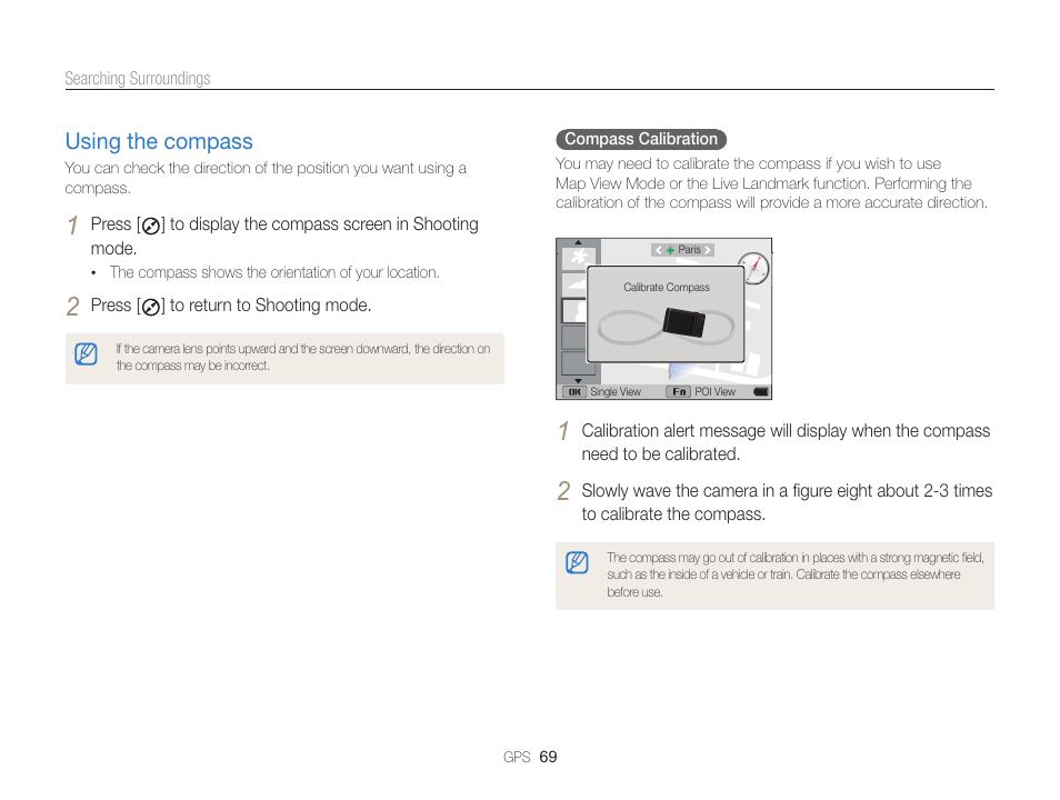 Using the compass, Using the compass ………………………………… 69 | Samsung EC-WB850FBPBUS User Manual | Page 70 / 188