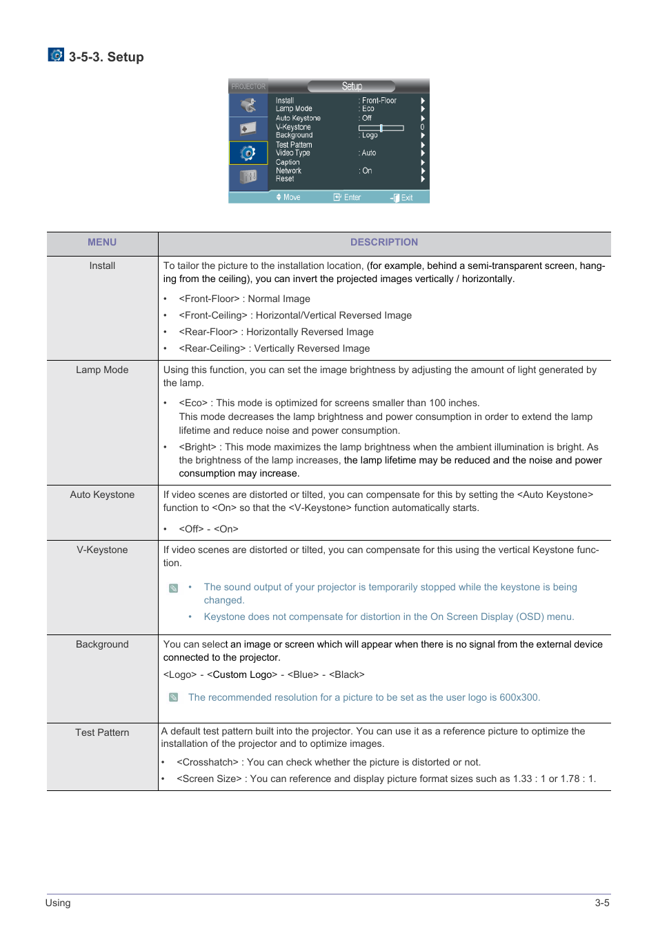 5-3. setup | Samsung SP2553XWX-ZA User Manual | Page 45 / 89