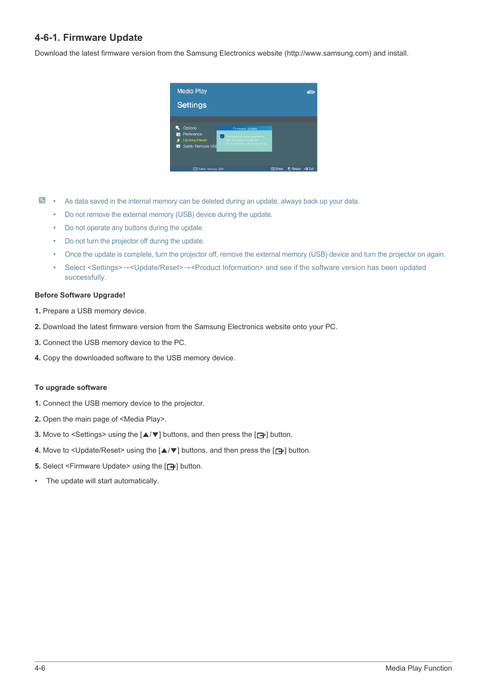6-1. firmware update | Samsung SP2553XWX-ZA User Manual | Page 69 / 89