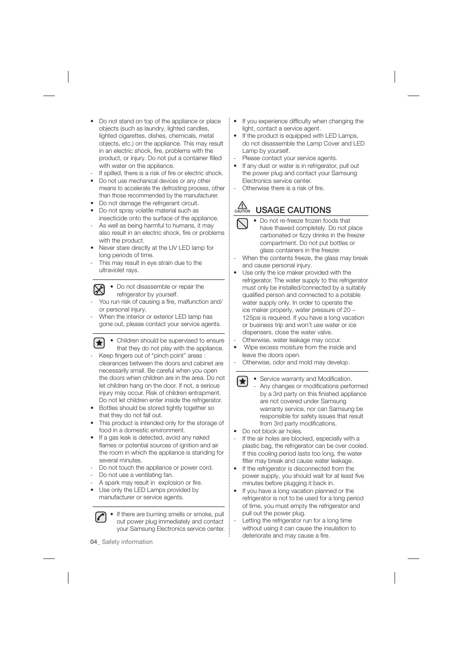 Usage cautions | Samsung RF26HFPNBSR-AA User Manual | Page 4 / 84