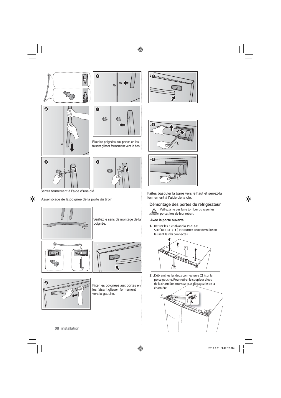 Démontage des portes du réfrigérateur | Samsung RF26HFPNBSR-AA User Manual | Page 64 / 84