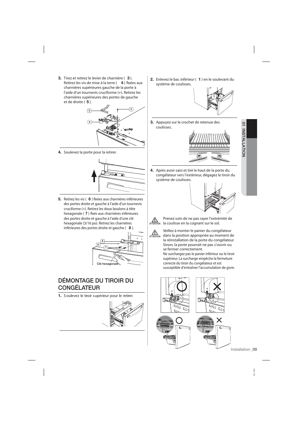 Démontage du tiroir du congélateur | Samsung RF26HFPNBSR-AA User Manual | Page 65 / 84