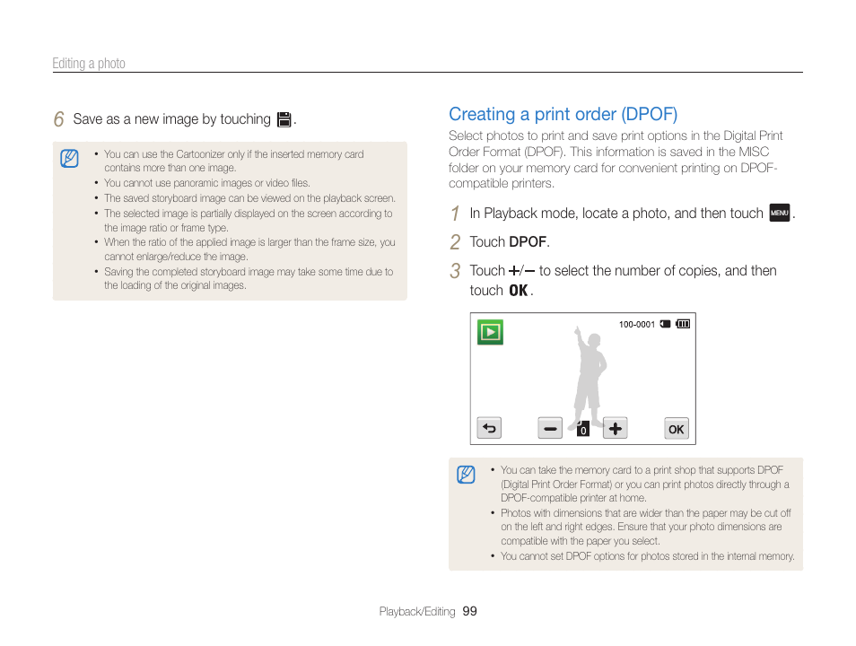 Creating a print order (dpof), Creating a print order (dpof) …………… 99 | Samsung EC-MV800ZBPBUS User Manual | Page 100 / 146