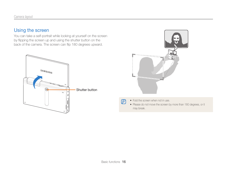 Using the screen, Using the screen ………………………… 16 | Samsung EC-MV800ZBPBUS User Manual | Page 17 / 146