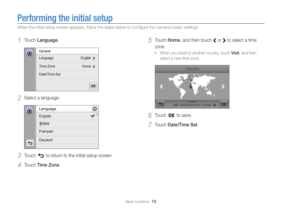 Performing the initial setup | Samsung EC-MV800ZBPBUS User Manual | Page 20 / 146