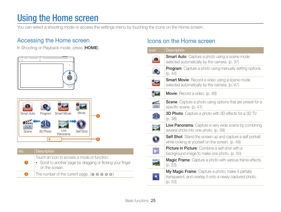 Using the home screen, Accessing the home screen, Icons on the home screen | Samsung EC-MV800ZBPBUS User Manual | Page 26 / 146