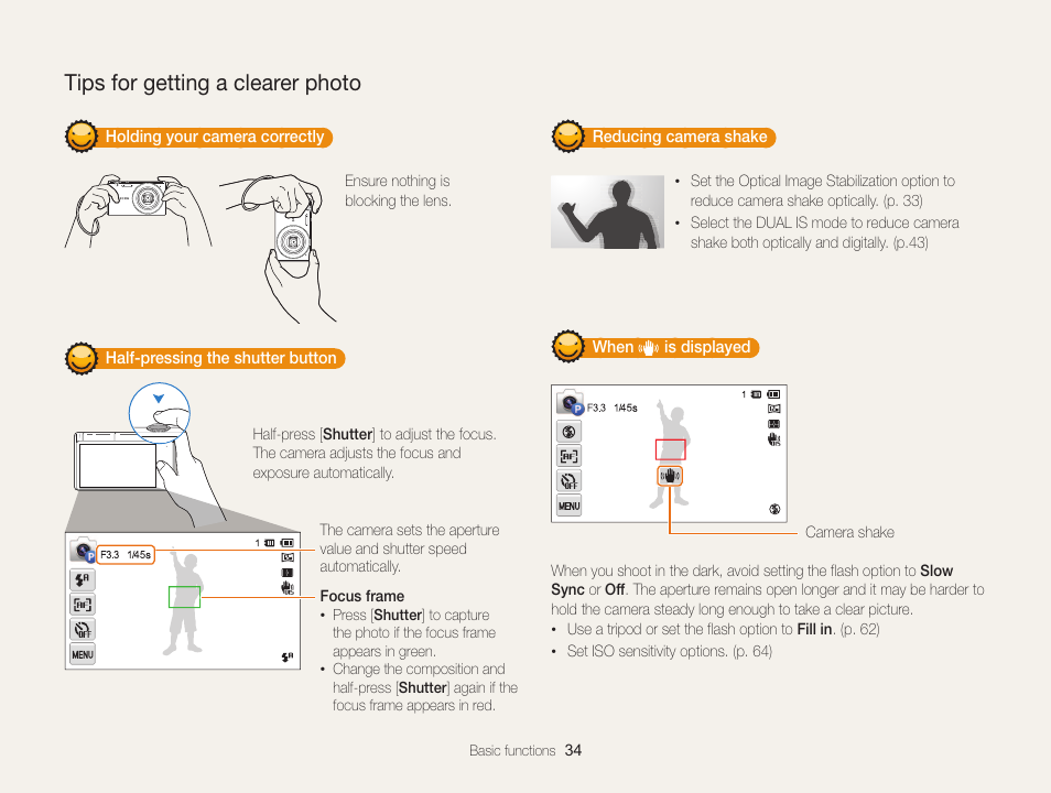 Tips for getting a clearer photo | Samsung EC-MV800ZBPBUS User Manual | Page 35 / 146
