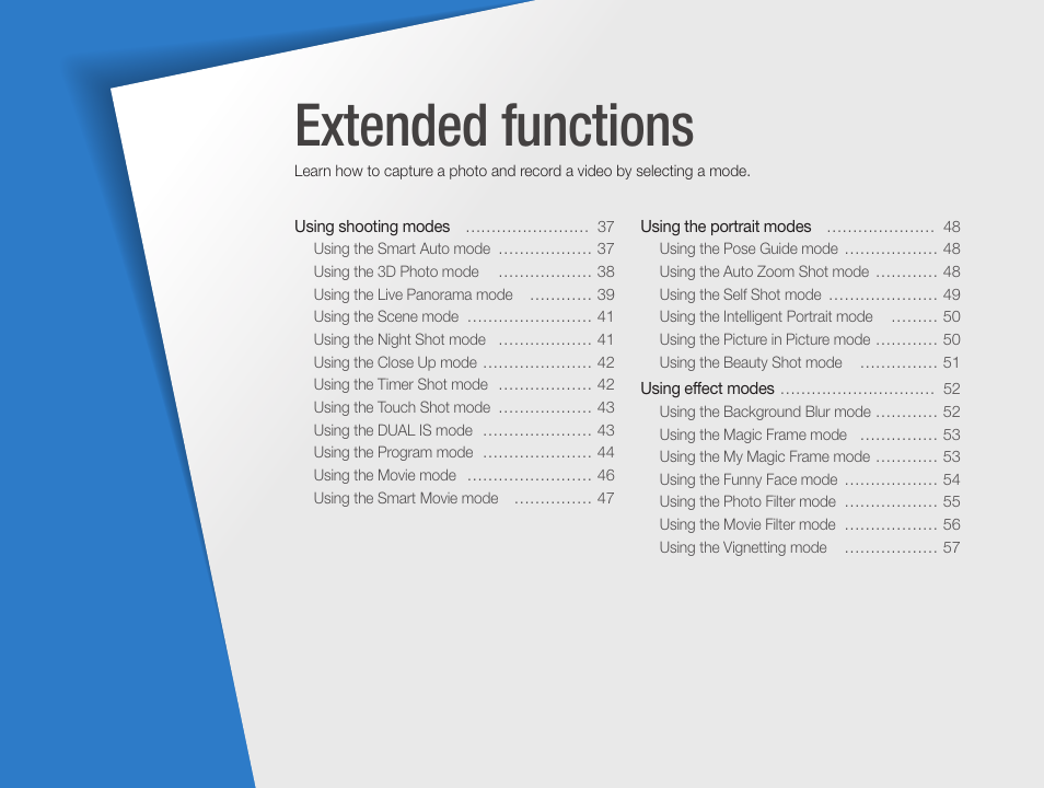 Extended functions | Samsung EC-MV800ZBPBUS User Manual | Page 37 / 146